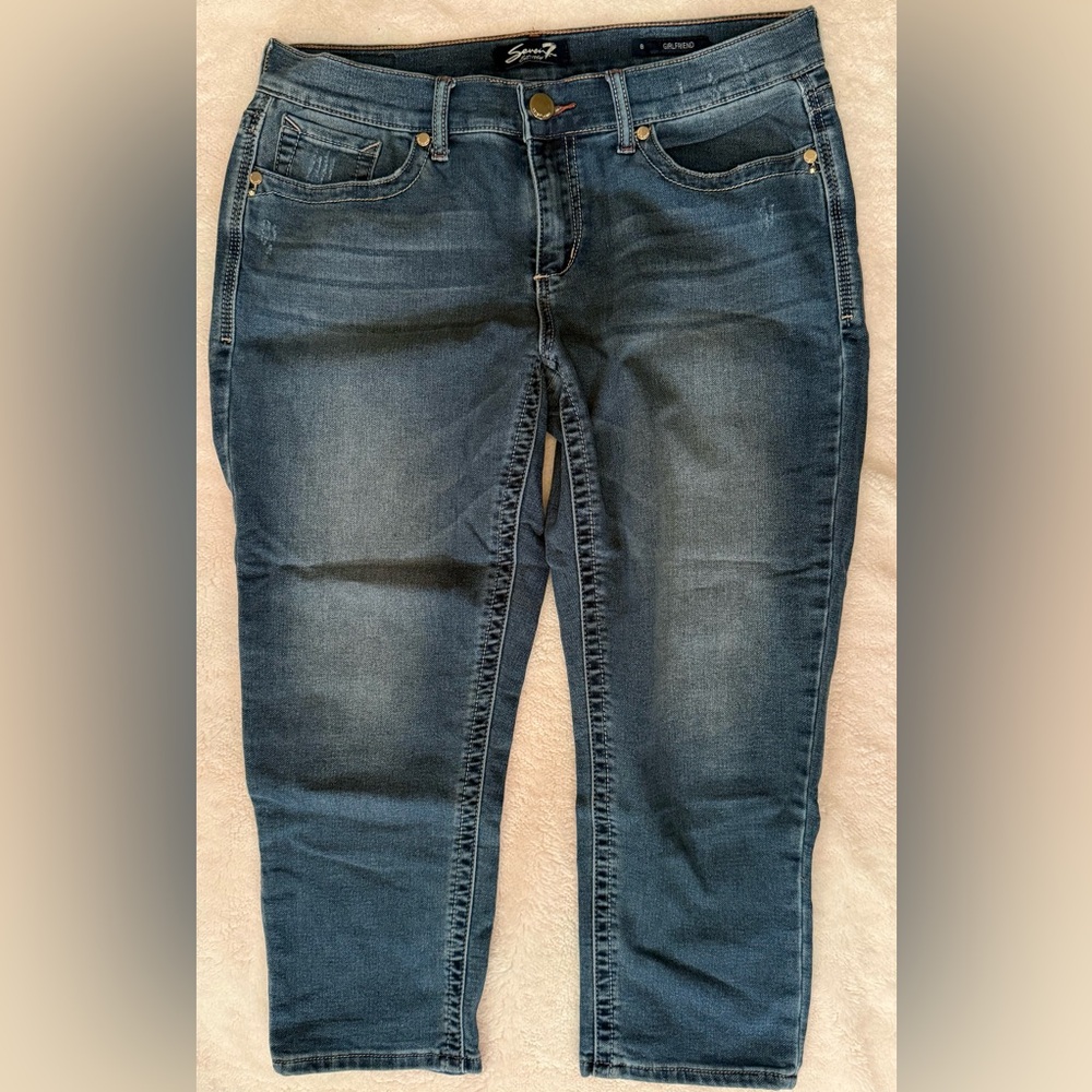 Seven7 Dark Blue Ankle Jeans Girlfriend Capris Size 8